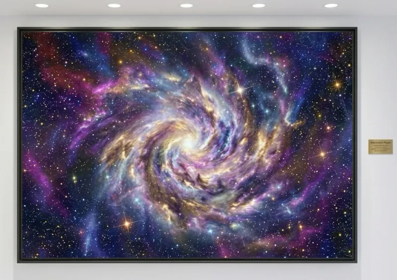 Tableau Nébuleuse Intérieure : galaxie spirale violette et dorée sur fond étoilé