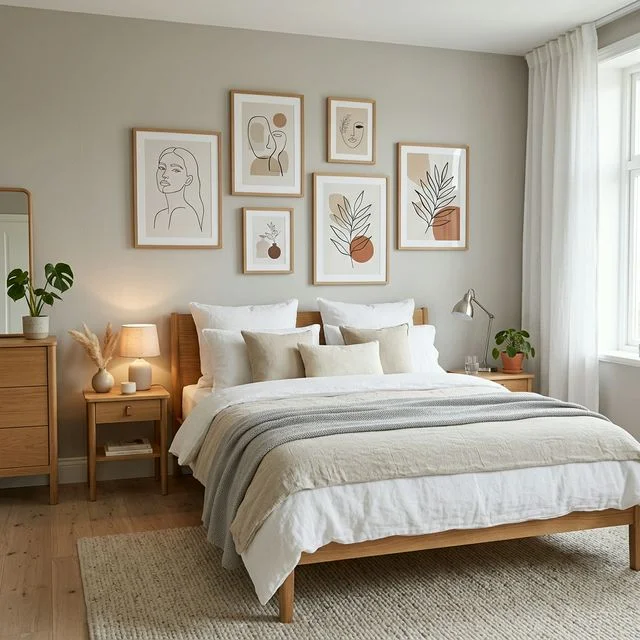 Chambre paisible scandinave décorée affiches art